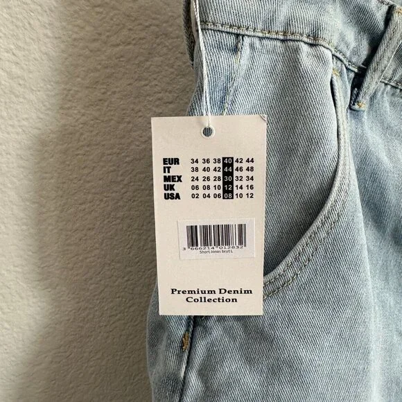 Berthie Light Blue Rolled Denim Jean High Rise "Jonas" Shorts - Picture 5 of 6